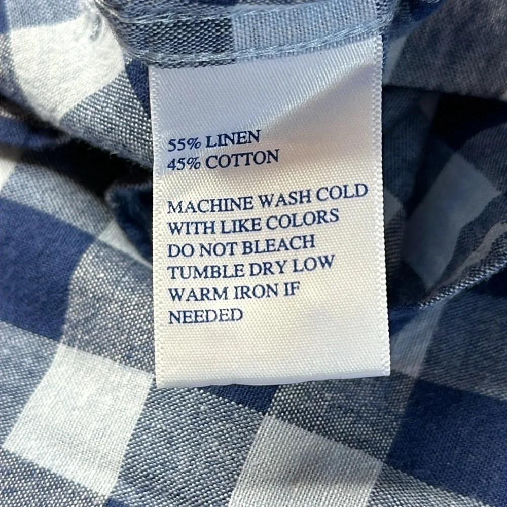 Southern Tide Blue White Gingham Linen‎ Blend Popover Shirt Size M